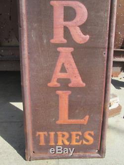 Vintage Original Gas and Oil embossed Tin Metal Sign FEDERAL TIRES TALL Prewar