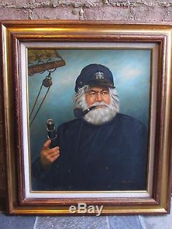 Vintage Original Kim Benson Signed Sailor-sea Captain Oil On Canvas-painting