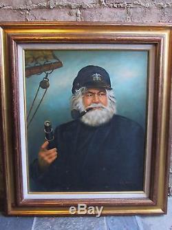 Vintage Original Kim Benson Signed Sailor-sea Captain Oil On Canvas-painting