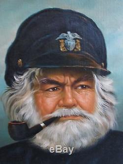 Vintage Original Kim Benson Signed Sailor-sea Captain Oil On Canvas-painting