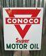 Vintage Original Nos Conoco Super Motor Oil Double Sided Porcelain Enamel Sign