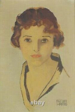 Vintage Original Oil Painting Art Deco Woman by Arthur Harris Listed