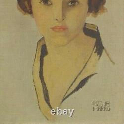Vintage Original Oil Painting Art Deco Woman by Arthur Harris Listed