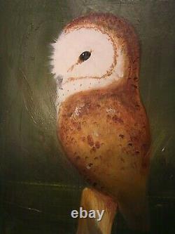 Vintage Original Oil Painting Owl Signed Impressionist