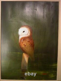 Vintage Original Oil Painting Owl Signed Impressionist