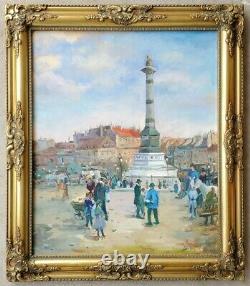 Vintage Original Oil Painting Parisian Paris Street Scene Fountain Impressionist
