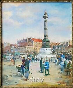 Vintage Original Oil Painting Parisian Paris Street Scene Fountain Impressionist