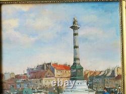 Vintage Original Oil Painting Parisian Paris Street Scene Fountain Impressionist