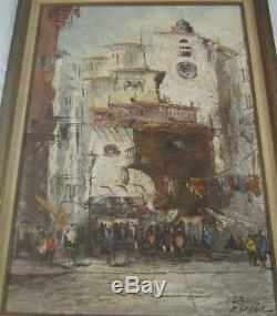 Vintage Original Oil Painting of a Mexican Market by Pablo Espana Listed