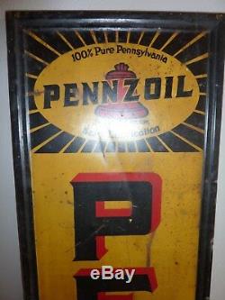 Vintage Original Painted Metal PENNZOIL OIL Framed Sign