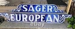 Vintage Original Porcelain Advertising European Sager Hotel Sign