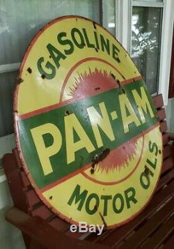 Vintage Original Porcelain PAN AM Gasoline Motor Oil Sign 42