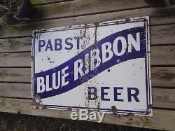 Vintage Original Porcelain Signs Pbr Pabst Blue Ribbon Sign Gas Oil 30 X 42