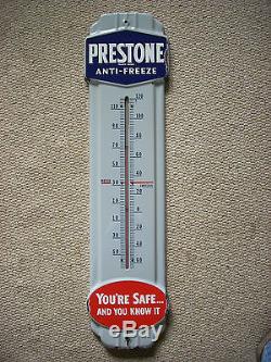 Vintage Original Prestone Anti-Freeze Porcelain Thermometer Gas Oil Sign