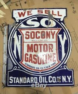 Vintage Original Socony Porcelain Flange Sign Gas Standard Oil Company