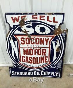Vintage Original Socony Porcelain Flange Sign Gas Standard Oil Company
