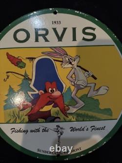 Vintage Orvis Fishing Equipment Sam Edmund Porcelain Gas Oil Lures Hooks Ad Sign