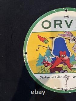 Vintage Orvis Fishing Equipment Sam Edmund Porcelain Gas Oil Lures Hooks Ad Sign