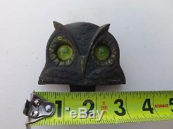 Vintage Owl License Plate Topper Glass Eyes National Colortype GAS OIL COLA