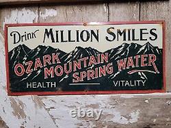 Vintage Ozark Mountain Spring Water Sign Million Smile Beverage Tacker Gas Oil