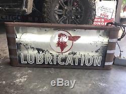 Vintage PONTIAC LUBRICATION Lighted oil AUTO Gas Sign Not Porcelain