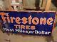 Vintage Porcelain Firestone Tires Gas Station Oil Advertising 60x30 Sign
