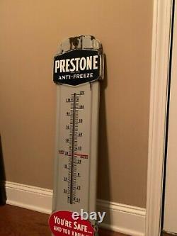 Vintage PRESTONE ANTI FREEZE Porcelain Thermometer / Sign Gas & Oil