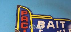 Vintage Pacific Bait Tackle Sign Porcelain Fishing Service Gas Pump Sign