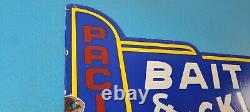 Vintage Pacific Bait Tackle Sign Porcelain Fishing Service Gas Pump Sign
