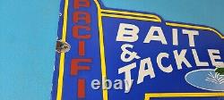 Vintage Pacific Bait Tackle Sign Porcelain Fishing Service Gas Pump Sign