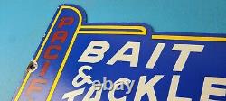 Vintage Pacific Bait Tackle Sign Porcelain Fishing Service Gas Pump Sign
