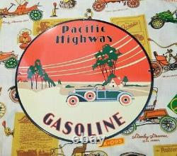 Vintage Pacific Highway Porcelain Gasoline Service Station Old Car Auto Sign