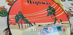 Vintage Pacific Highway Porcelain Gasoline Service Station Old Car Auto Sign