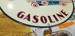 Vintage Pacific Highway Porcelain Gasoline Service Station Old Car Auto Sign