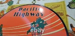 Vintage Pacific Highway Porcelain Gasoline Service Station Old Car Auto Sign