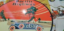 Vintage Pacific Highway Porcelain Gasoline Service Station Old Car Auto Sign