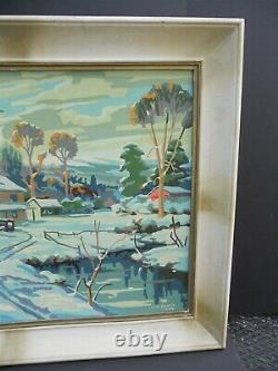 Vintage Paint By Number Stone Farmhouse Snow 24 x 18 Winter Shadows Framed