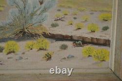 Vintage Painting Oil On Board Desert Landscape Signed Wildflower Smoke Trees