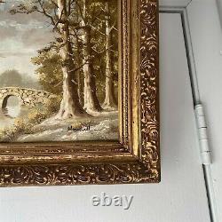 Vintage Painting Signed Marshall Oil Stone Bridge 16x13 Ornate Frame