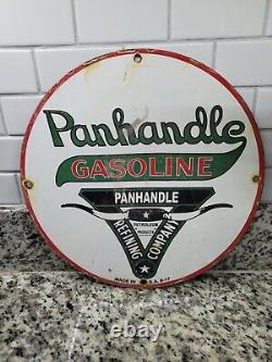 Vintage Panhandle Gasoline Porcelain Sign Gas Oil Texas Refining Cattle Ranch