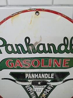 Vintage Panhandle Gasoline Porcelain Sign Gas Oil Texas Refining Cattle Ranch