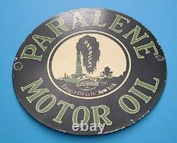 Vintage Paralene Motor Oil Porcelain Gasoline Service Station Pump Plate Sign