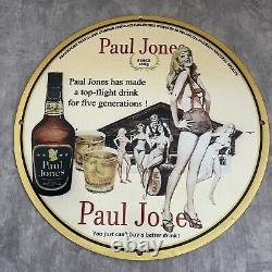 Vintage Paul Jones Porcelain Gas Oil Beer Man Cave Bar Drink Whiskey Pump Sign