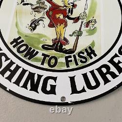 Vintage Paw Paw Bait Porcelain Sign Gas Oil Goofy Fishing Lures Hook Pump Plate