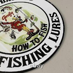 Vintage Paw Paw Bait Porcelain Sign Gas Oil Goofy Fishing Lures Hook Pump Plate