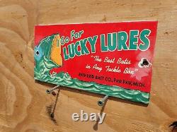 Vintage Paw Paw Bait Porcelain Sign Lucky Lures Fishing Tackle Hunting Oil Gas