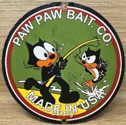 Vintage Paw Paw Tackle Fishing Lures Porcelain Sign Gas Bait Outboard Rapala