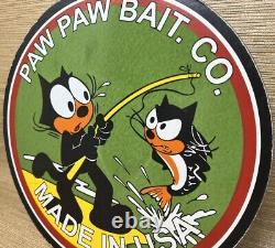 Vintage Paw Paw Tackle Fishing Lures Porcelain Sign Gas Bait Outboard Rapala