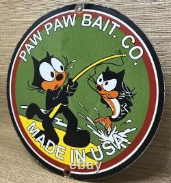 Vintage Paw Paw Tackle Fishing Lures Porcelain Sign Gas Bait Outboard Rapala