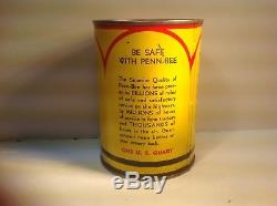 Vintage Penn Bee Oil Quart Can NOS FULL Metal gas rare sign tin handy oiler auto
